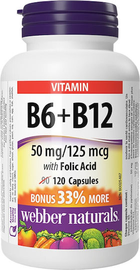 Webber Naturals Vitamin B6 + B12 Витамин за здравето на Нервната система 120 капси