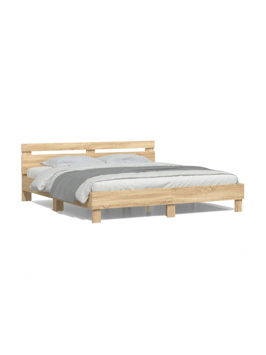 Queen Wooden Bed Sonoma Oak with Slats for Matt...