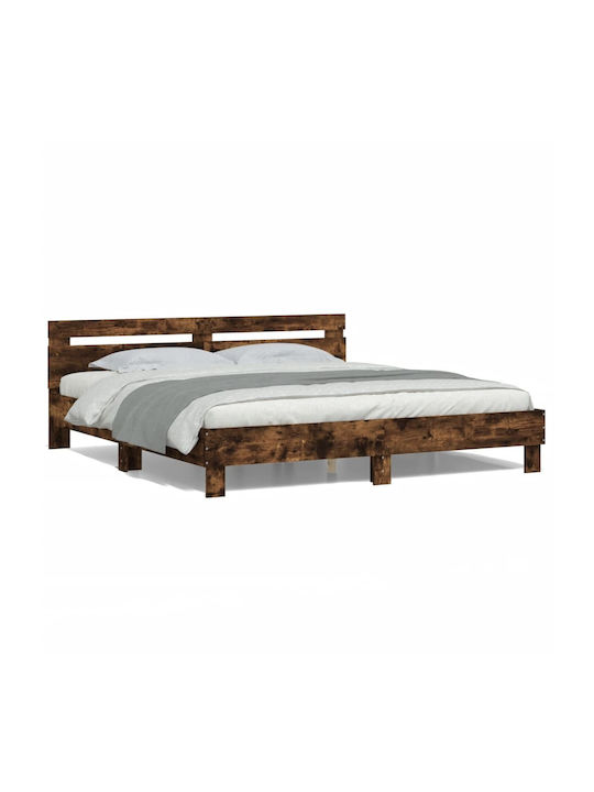 Queen Wooden Bed Smoky Oak with Slats for Mattr...