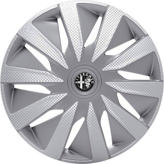J-Tec Car Hubcap Set Lazio with Alfa Romeo Emblem 13" 4pcs Silver
