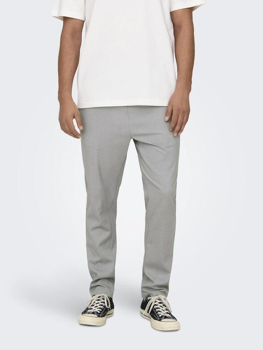 Trousers Elastic in Tapered Line Light Grey Melange