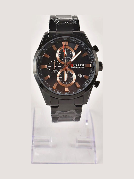 Curren Ανδρικό Ρολόι 44mm Χρονογράφος Μπαταρίας με Μαύρο Μεταλλικό Μπρασελέ