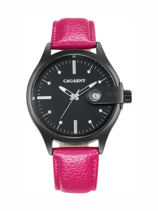 Round Men's Watch Battery with Purple Leather Strap