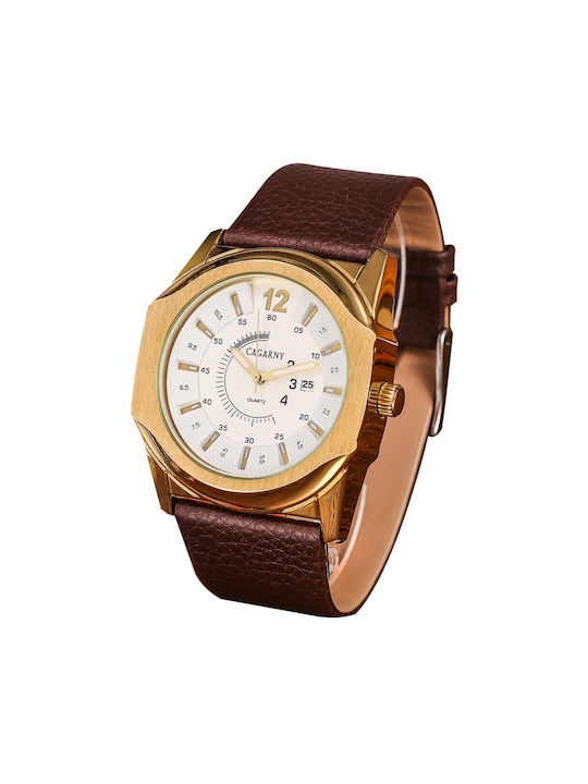 Watch Battery with Gold Leather Strap