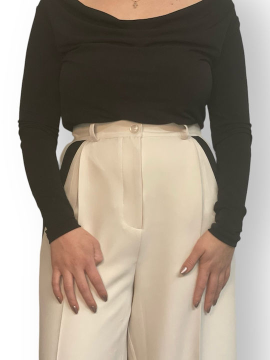 Le Vertige Women's Blouse Long Sleeve with Boat Neckline Black