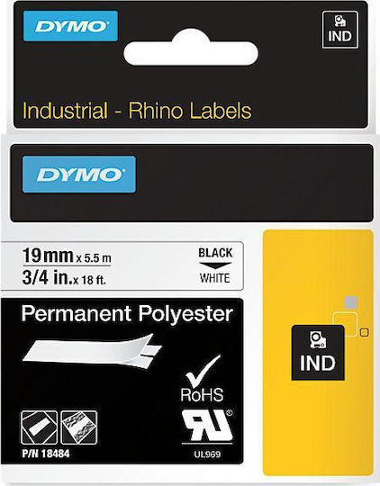 Dymo Label Maker Tape 5.5m x 19mm in Black Colour Compatible with Dymo Rhino/IND