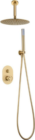 Imex Vesubio Built-in Mixer, Hand Shower & Shower Head Set for Shower 2 Exits Gold