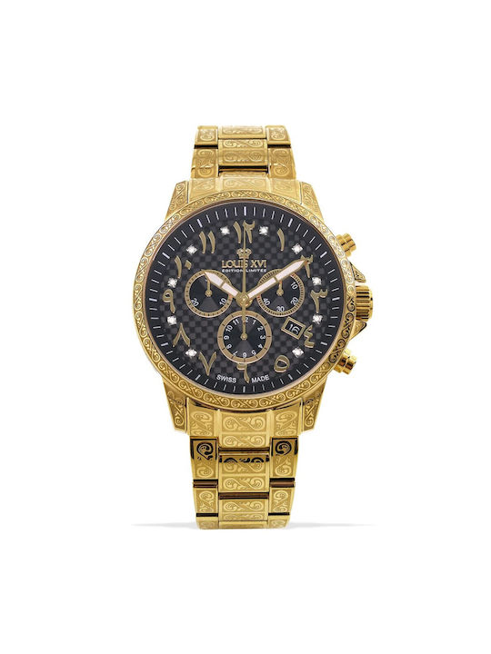 Louis XVI Watch Chronograph Battery with Gold Metal Bracelet