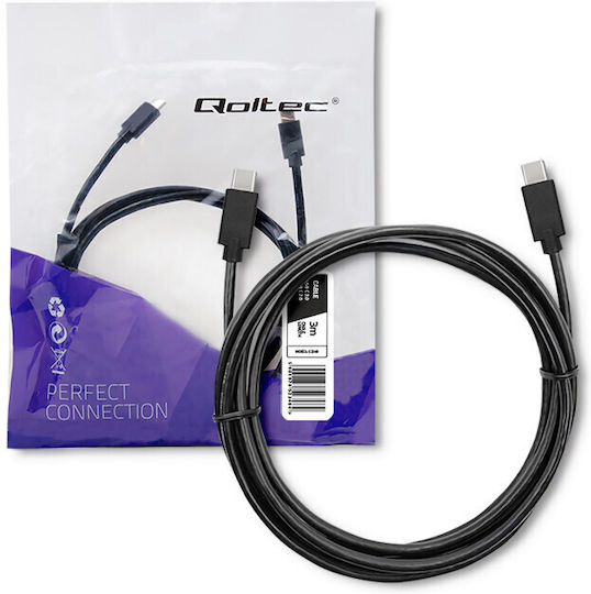Qoltec USB 2.0 Cable USB-C male - USB-C Μαύρο 3m 52348