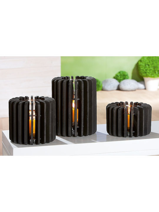 ArteLibre Candle Holder Wooden in Black Color 13cm 1pcs