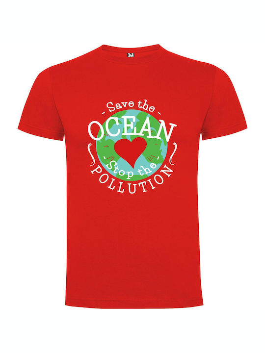 iLovePrints Ocean Savior Movement T-shirt Κόκκινο Βαμβακερό