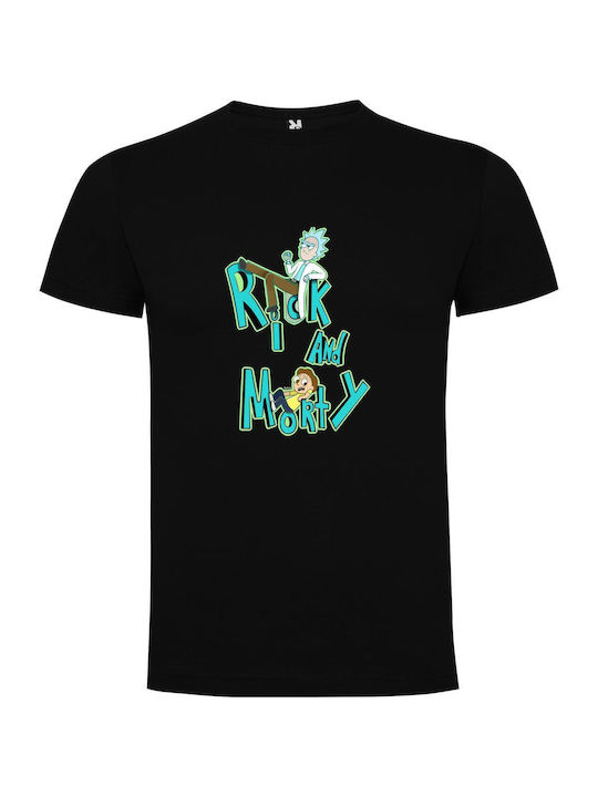 iLovePrints Tricou Rick și Morty Negru Bumbac