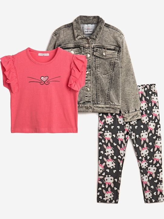 Funky Kids Clothing Set with Leggings and Coat Mint-Charcoal 3 Pieces
