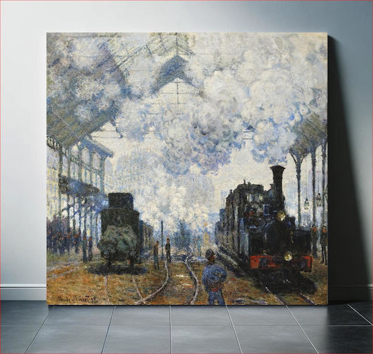 Claude Monet's Arrival Of The Normandy Train (1877) Πίνακας σε Καμβά 90x90cm