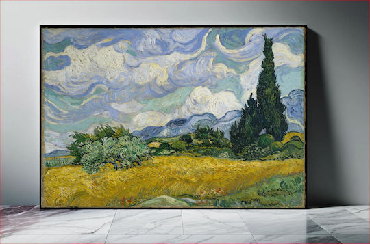 Wheat Field With Cypresses By Vincent Van Gogh 1 Αντίγραφο του Van Gogh σε Καμβά 100x70 cm