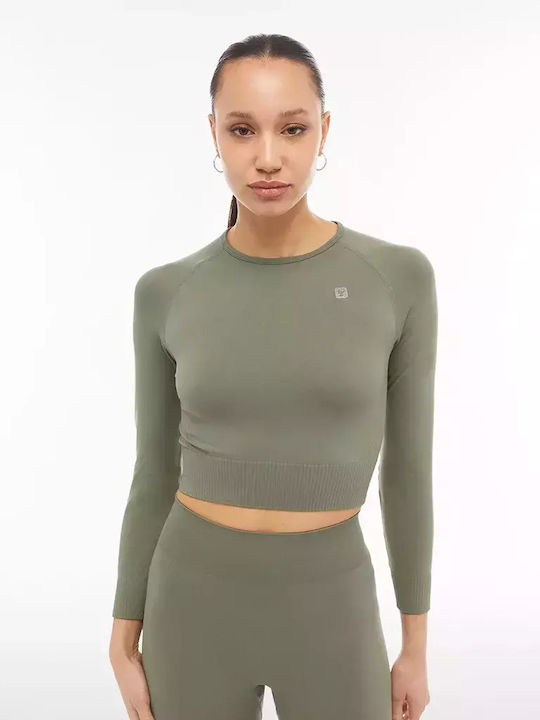 Freddy Damen Crop Top Langarm Grün