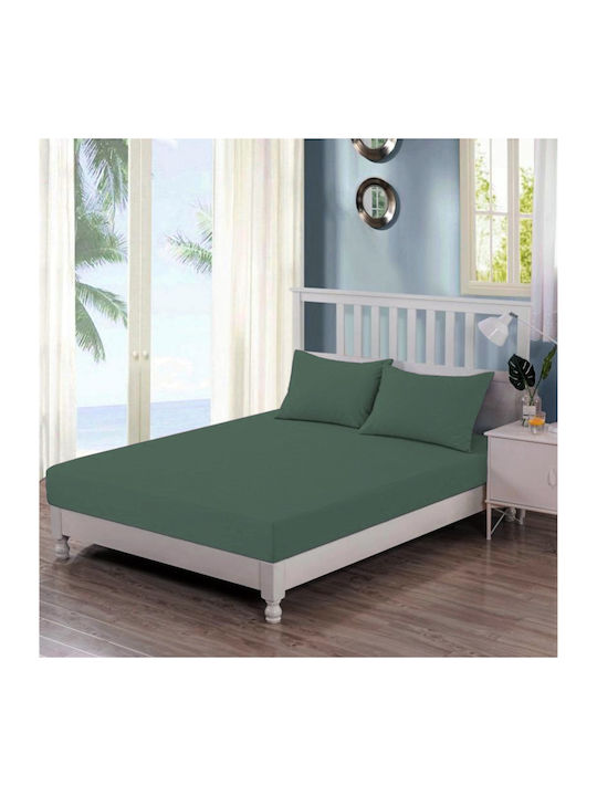 Casa Colori Sheet Super-Double with Elastic 160x200+30cm. Military Green