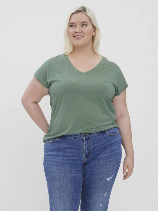 Vero Moda Γυναικείο T-shirt με V Λαιμόκοψη Πράσινο