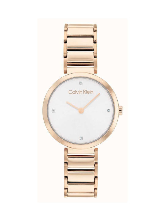 Calvin Klein Minimalistic T Bar Uhr mit Rose Gold Metallarmband