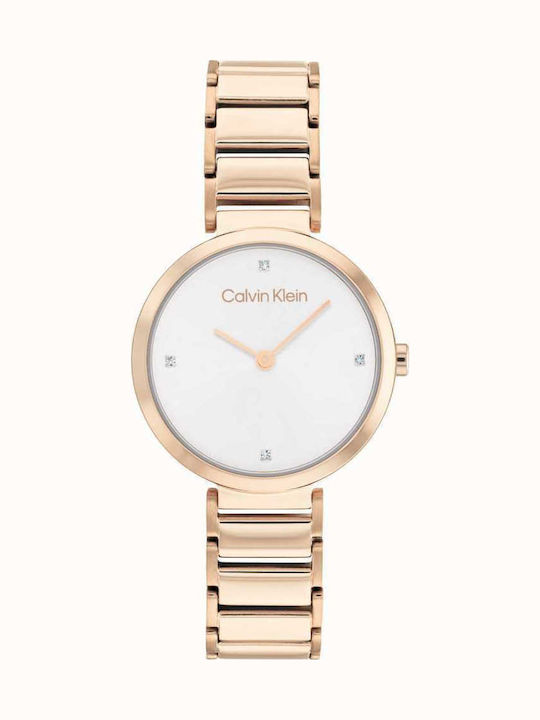 Calvin Klein Minimalistisches T Bar Damenuhr 36mm Batteriebetrieb mit Roségold Rostfreier Stahlarmband