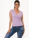 Women's Summer Blouse Short Sleeve with V Neckline Lilacc