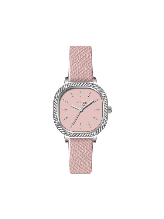 Extri Uhr mit Rosa Lederarmband