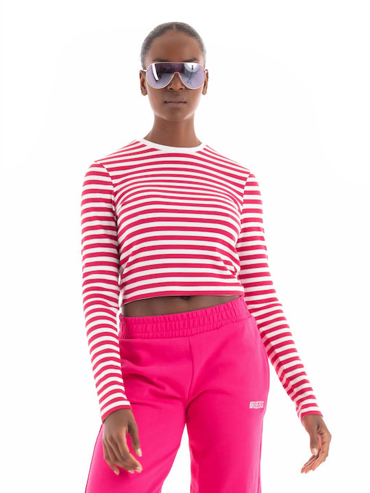 Only Women's Crop Top Long Sleeve Striped Purple