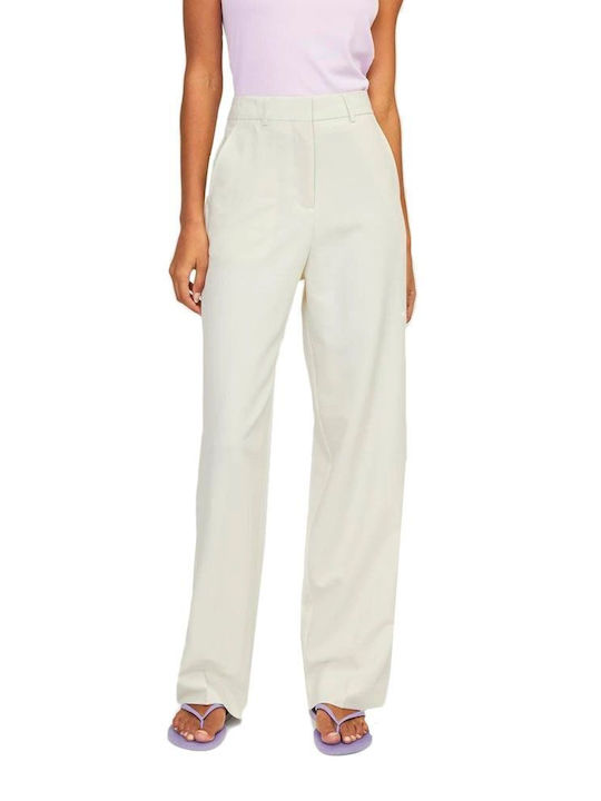 Jack & Jones Women's High-waisted Fabric Trousers in Regular Fit Bone White