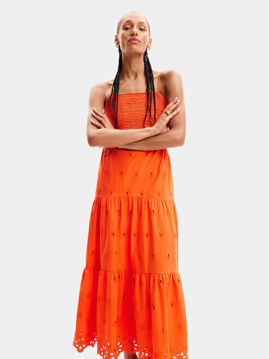 Desigual Summer Maxi Dress with Ruffle Orange