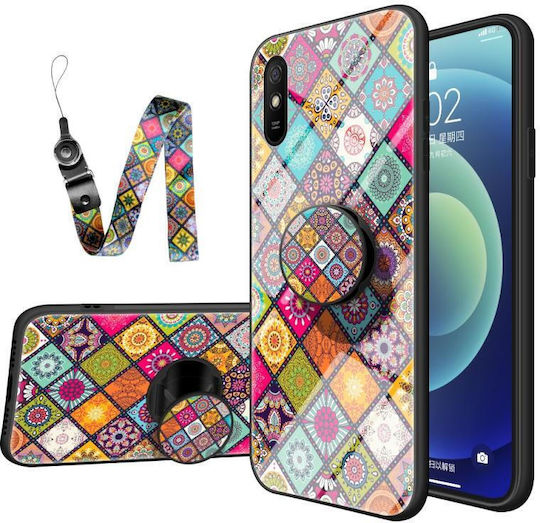 Painted Ethnic Pattern Back Cover Tempered Glass / Silicone with Strap Magnetic Multicolour (Redmi 9A / 9AT)