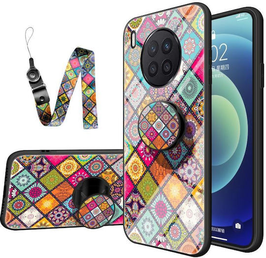 Painted Ethnic Pattern Back Cover Tempered Glass / Silicone with Strap Magnetic Multicolour (Huawei Nova 8i)