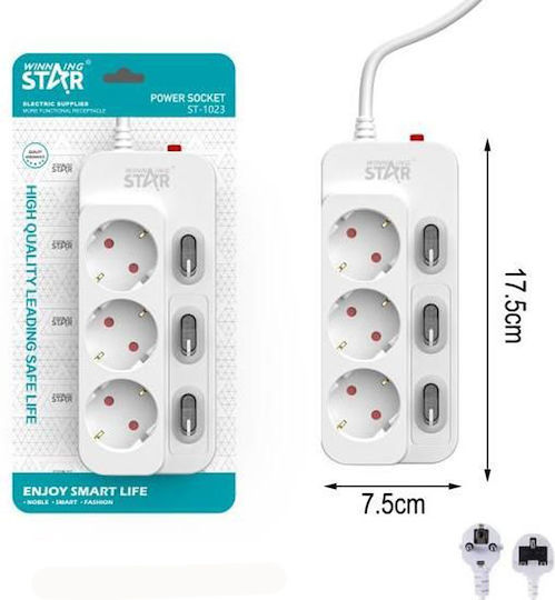 Winstar Πολύπριζο 3 Θέσεων με 3 USB-A