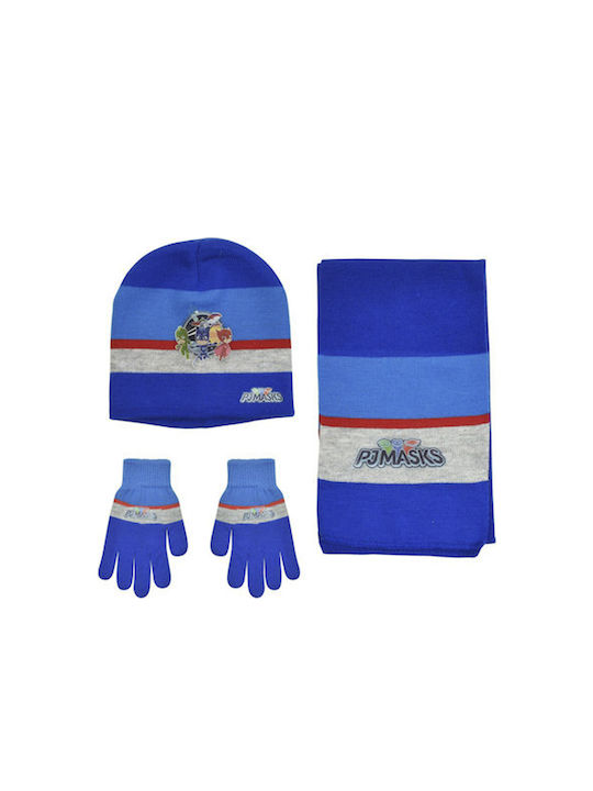 PJ Masks Set Căciulă Copil cu Eșarfă & Mănuși Tricotat Albastru