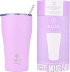 Estia Coffee Mug Save The Aegean Sticlă Termos Oțel inoxidabil Fără BPA Lavender Purple 500ml cu Paie