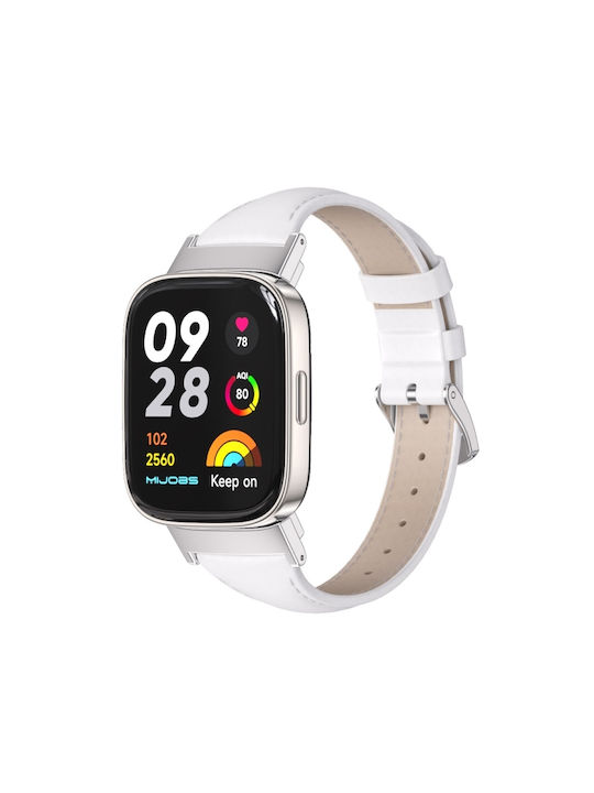 Mijobs Каишка Кожа Бял (Часовник Redmi Watch 3)