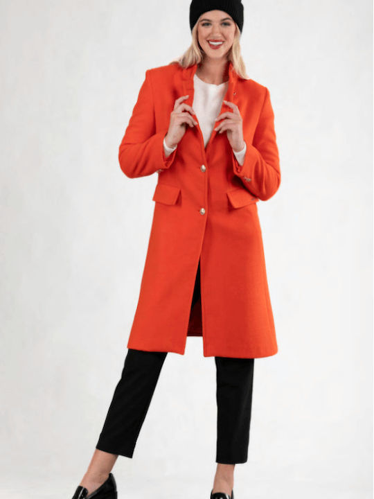 Le Vertige Women's Midi Coat with Buttons ORANGE LT1330-ORANGE