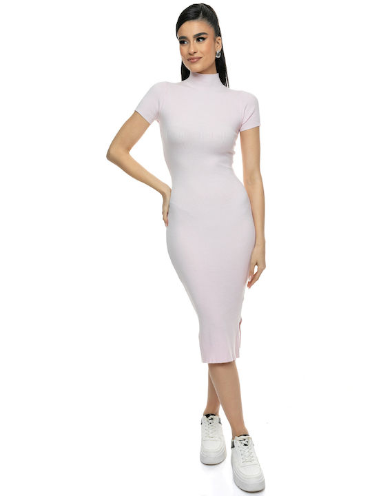 RichgirlBoudoir Midi Dress Knitted Turtleneck Pink