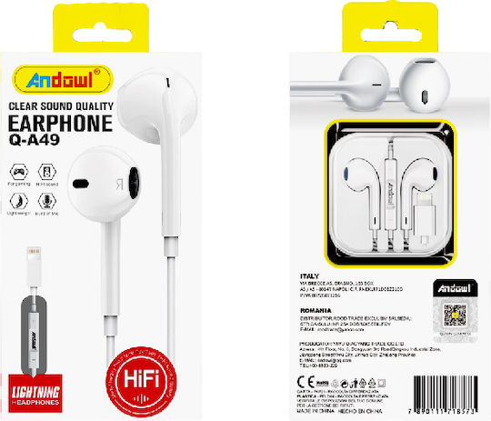 Andowl Q-A49 In-ear Handsfree Headphones with Connector Lightning White