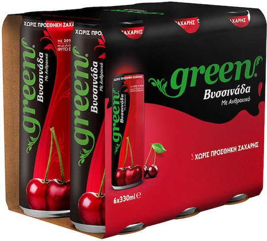 Green Cola Sour Cherry Juice with Carbonation, Sugar-Free in Box 6x330ml