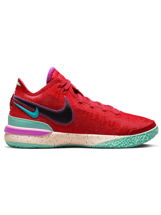 Nike LeBron Nxxt Gen Χαμηλά Μπασκετικά Παπούτσια Track Red / Black / Teal Nebula / Emerald Rise