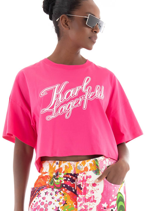 Karl Lagerfeld Women's Crop T-shirt Fuchsia