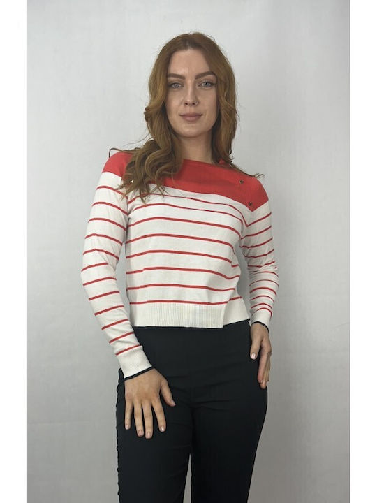 Vero Moda Women's Long Sleeve Sweater Cotton Striped Coral