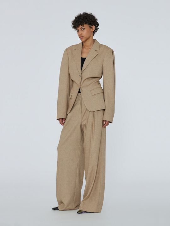 Remain Women's Fabric Trousers in Regular Fit Beige