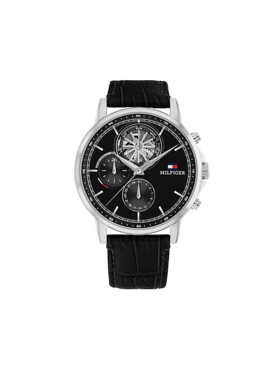Tommy Hilfiger Multifunction Watch Battery with Black Leather Strap