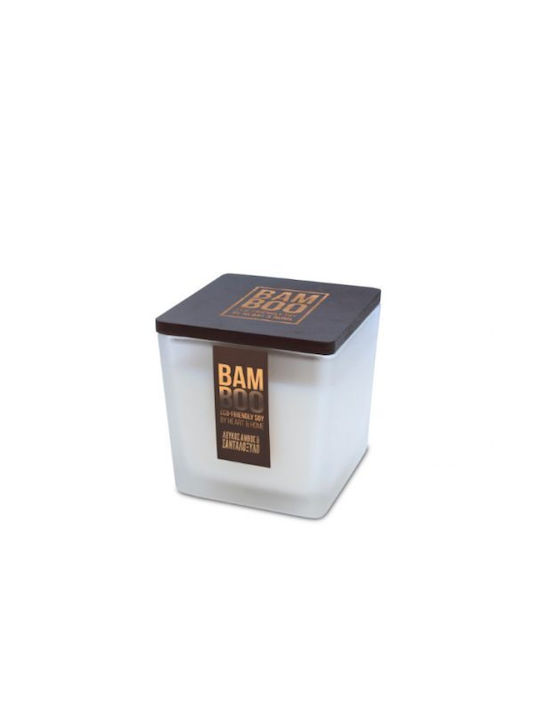 Heart & Home Lumânare Aromată de Soia Bamboo Borcan cu Aromă Floare albă și lemn de santal Alb 80gr 1buc