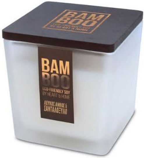 Heart & Home Αρωματικό Κερί Σόγιας Bamboo σε Βάζο με Άρωμα Λευκός Ανθός & Σανταλόξυλο Λευκό 210gr
