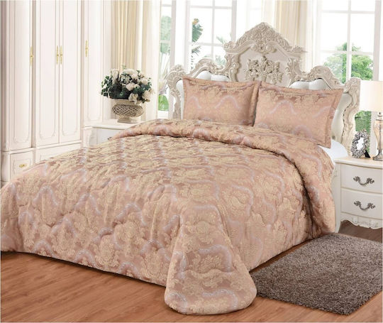 Liolios Home Сет с Калъфки за Възглавници Завивка Двойна 240x250см Жакард Класико Розово 240 GSM