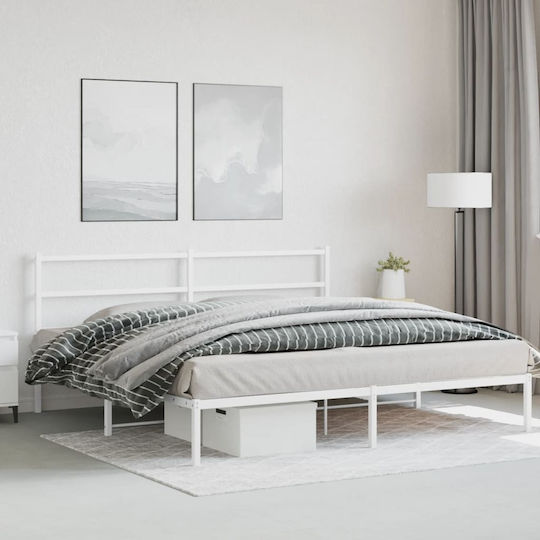 Pat King Size Metalic Alb Cu Plăci Pentru Saltea 183x213cm