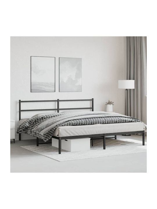 King Size Metal Bed Black with Slats for Mattress 193x203cm