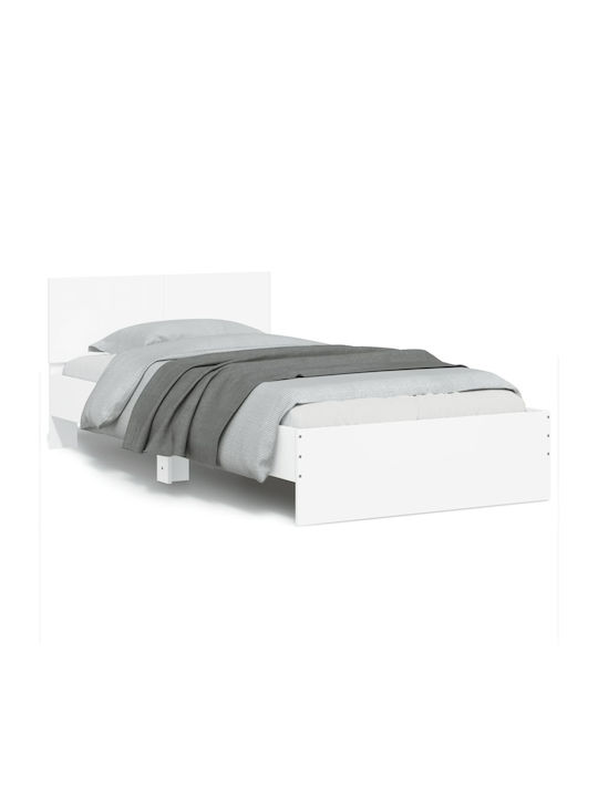 Κρεβάτι Μονό Ξύλινο Λευκό με Τάβλες για Στρώμα 100x200cm